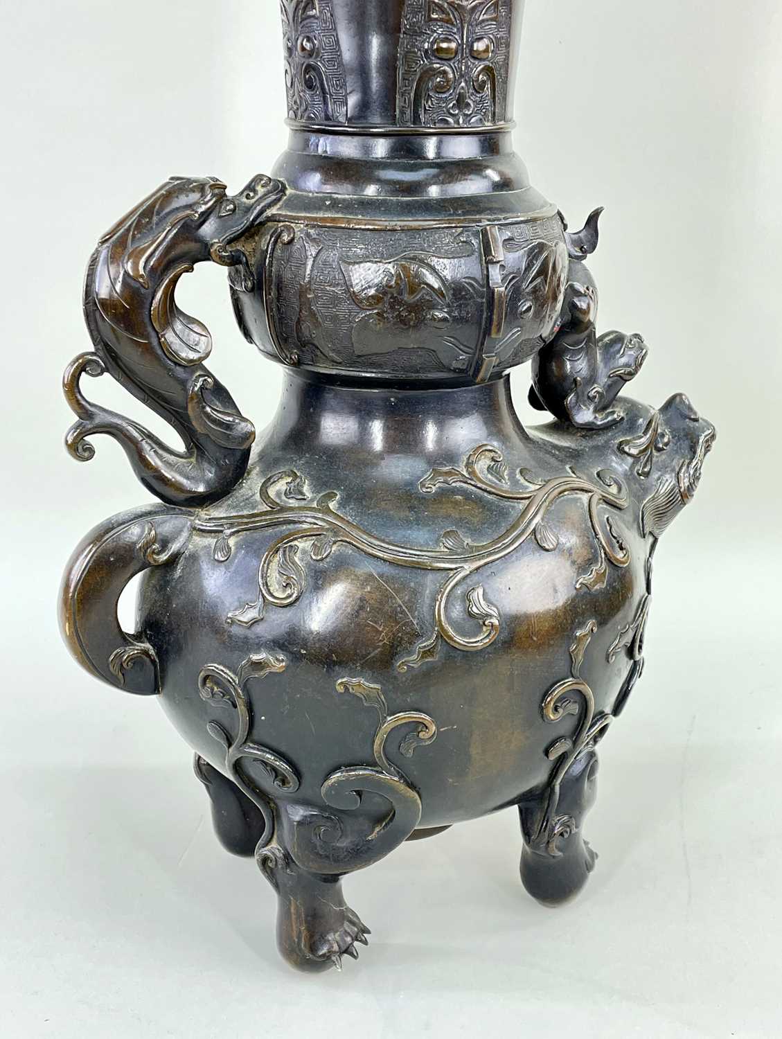 CHINESE MYTICAL BEAST (LUDUAN) BRONZE TEMPLE CENSER, Qing Dynasty - modelled as the mythical beast - Image 6 of 7