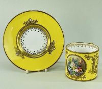BONE CHINA COFFEE CAN & SAUCER BY STEFAN NOWACKI, painted still life of flowers on a marble