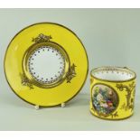 BONE CHINA COFFEE CAN & SAUCER BY STEFAN NOWACKI, painted still life of flowers on a marble