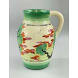 CLARICE CLIFF 'GREEN ERIN' PATTERN LOTUS JUG, c. 1933, painted with billowing trees with black