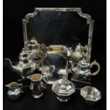 QUEEN ANNE-STYLE SILVER TEA & COFFEE SERVICE, Richard Comyns, London 1931,1932,1938, of octagonal