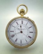 18CT GOLD J. HARGREAVES & CO. LIVERPOOL CHRONOGRAPH POCKET WATCH, Chester 1896, the signed white