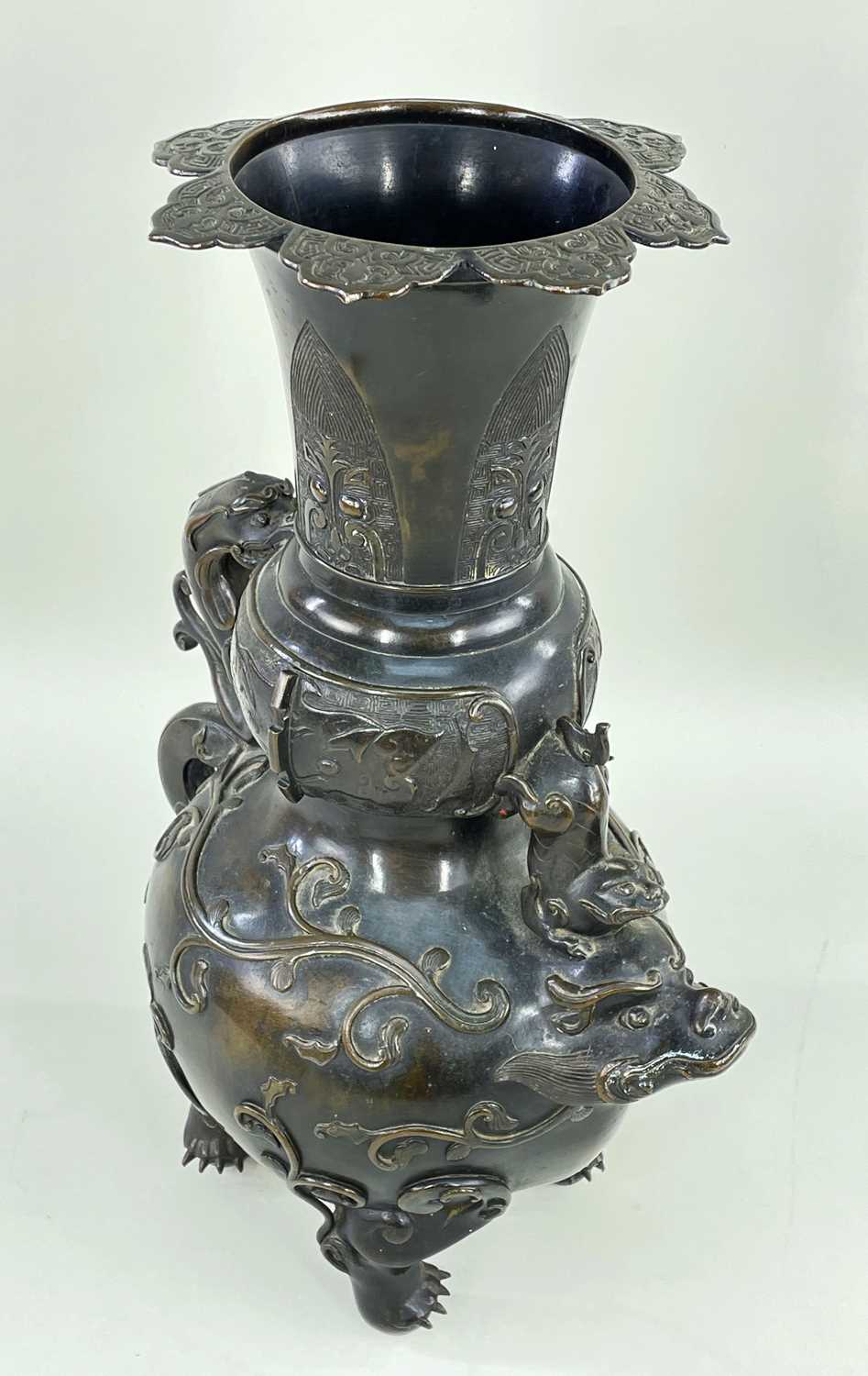CHINESE MYTICAL BEAST (LUDUAN) BRONZE TEMPLE CENSER, Qing Dynasty - modelled as the mythical beast - Image 7 of 7