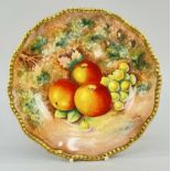 ROYAL WORCESTER BONE CHINA FRUIT PAINTED PLATE BY JOHN COOK, decorated with autumn fruit on a