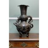 CHINESE MYTICAL BEAST (LUDUAN) BRONZE TEMPLE CENSER, Qing Dynasty - modelled as the mythical beast