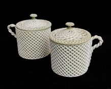 RARE PAIR LATE 18TH CENTURY WEDGWOOD JASPER CUSTARD CUPS, in sage jasper dip with white lattice