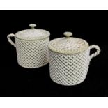 RARE PAIR LATE 18TH CENTURY WEDGWOOD JASPER CUSTARD CUPS, in sage jasper dip with white lattice