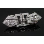 ART DECO DESIGN DIAMOND SET DOUBLE CLIP BROOCH, of openwork, geometric design, set with old