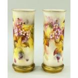 PAIR ROYAL WORCESTER VASES BY KITTY BLAKE, painted with flowering and fruiting blackberries in