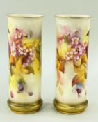 PAIR ROYAL WORCESTER VASES BY KITTY BLAKE, painted with flowering and fruiting blackberries in