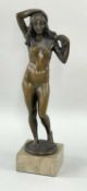 MARCEL KLEINE (German, fl. 1930s) bronze - standing female nude fixing flower garland in her hair,