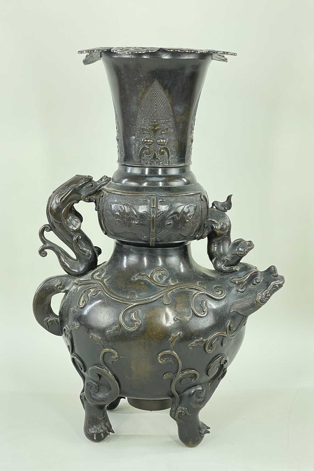 CHINESE MYTICAL BEAST (LUDUAN) BRONZE TEMPLE CENSER, Qing Dynasty - modelled as the mythical beast - Image 4 of 7