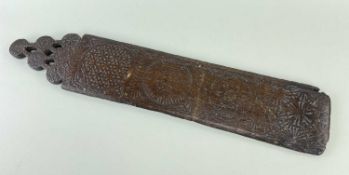 LATE 17TH CENTURY CARVED & DATED FRUITWOOD MANGLE BOARD, Friesland, inscribed 'MM 1690', topped by a