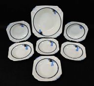 SHELLEY BONE CHINA 'TURKISH BLUE BLOCKS' PATTERN DESSERT SERVICE, no. 11788, Iin the Queen Anne