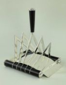 ELIZABETH II SILVER & EBONY TOAST RACK & STAND, by Martyn Pugh, Birmingham 1998, Art Deco style (2)