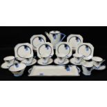 SHELLEY BONE CHINA 'TURKISH BLUE BLOCKS' COFFEE SERVICE, no. 11788 in the Eve shape, conical forms