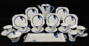 SHELLEY BONE CHINA 'TURKISH BLUE BLOCKS' COFFEE SERVICE, no. 11788 in the Eve shape, conical forms