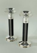 PAIR ELIZABETH II SILVER & EBONY CANDLESTICKS, by Martyn Pugh, Birmingham 2004, Art Deco style (2)