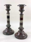 LARGE PAIR MID-19TH CENTURY CORNISH SERPENTINE MARBLE CANDLESTICKS, attributed to John Murphy, large