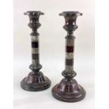 LARGE PAIR MID-19TH CENTURY CORNISH SERPENTINE MARBLE CANDLESTICKS, attributed to John Murphy, large