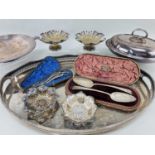 ASSORTED SILVER & ELECTROPLATE, including cased pair later-decorated George III silver berry spoons,