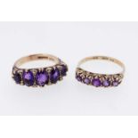 TWO 9CT GOLD FIVE STONE AMETHYST RINGS, ring sizes L and P, 7.0gms gross (2) Provenance: private