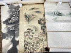 THREE CHINESE HANGING SCROLL PAINTINGS, 19th/20th C.ink and/wash, including (1) dragon in clouds