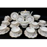 ROYAL CROWN DERBY 'ROYAL ANTOINETTE' BONE CHINA TEA SERVICE, comprising tea pot, sugar, bowl and