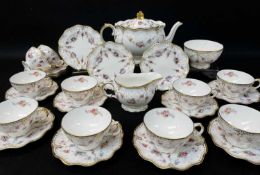 ROYAL CROWN DERBY 'ROYAL ANTOINETTE' BONE CHINA TEA SERVICE, comprising tea pot, sugar, bowl and