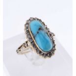 YELLOW METAL TURQUOISE & DIAMOND CLUSTER RING, ring size L, 6.1gms Provenance: deceased estate