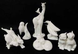 SIX ROYAL DOULTON 'IMAGES OF NATURE' WHITE PORCELAIN FIGURE GROUPS, including giraffs, whales,