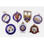 SEVEN MASONIC ENAMELLED SILVER BADGES, mostly Spencer & Co, various dates 1924-1930, including one