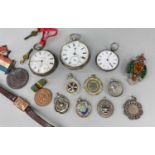 ASSORTED SILVER COLLECTIBLES, including 7 c.1930s sports fobs for darts, boxing football (Falmouth &