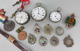 ASSORTED SILVER COLLECTIBLES, including 7 c.1930s sports fobs for darts, boxing football (Falmouth &