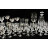 ASSORTED EDWARDIAN GLASSWARE comprising beakers, port, sherry, wine, together with six champagne