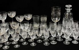 ASSORTED EDWARDIAN GLASSWARE comprising beakers, port, sherry, wine, together with six champagne