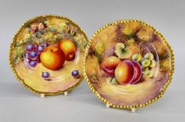 A PAIR OF ROYAL WORCESTER FRUIT PAINTED PLATES, by John Smith & Christopher Bowen, gilt gadrooned