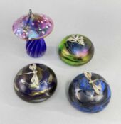 THREE KRIS HEATON ART GLASS PAPERWEIGHTS, of circular pebble design with applied sterling silver