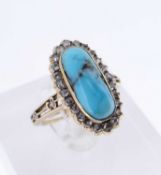 YELLOW METAL TURQUOISE & DIAMOND CLUSTER RING, ring size L, 6.1gms Provenance: deceased estate