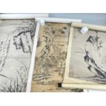 THREE CHINESE HANGING SCROLL PAINTINGS, 19th/20th C.ink and/wash, including (1) bamboo, lily and