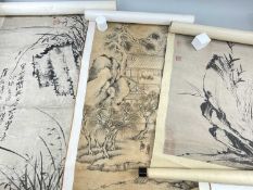 THREE CHINESE HANGING SCROLL PAINTINGS, 19th/20th C.ink and/wash, including (1) bamboo, lily and