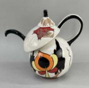 LORNA BAILEY DECO TEAPOT & COVER, tiered globular with hooked spout (prototype), 23cm long Comments: