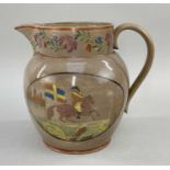19TH CENTURY 'MARQUIS WELLINGTON' COMMEMORATIVE POTTERY JUG, printed and enamelled with testimonial,