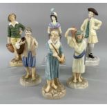 GROUP OF SIX ROYAL WORCESTER 'HADLEY' FIGURINES, all with matt glazes comprising two Eastern water