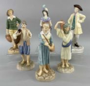 GROUP OF SIX ROYAL WORCESTER 'HADLEY' FIGURINES, all with matt glazes comprising two Eastern water