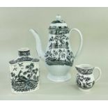 THREE ENGLISH PEARLWARES IN MATCHING TRANSFERS circa 1790, comprising bellied coffee-pot with dome