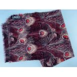LIBERTY FINE WOOL 'PEACOCK FEATHER' SCARF, maroons and pinks, fringed edge, 127 x 127cm