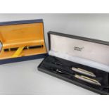 BOXED MONT BLANC & WATERMAN PENS: comprising pair of Mont Blanc Meisterstuck fountain and