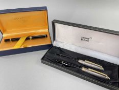 BOXED MONT BLANC & WATERMAN PENS: comprising pair of Mont Blanc Meisterstuck fountain and