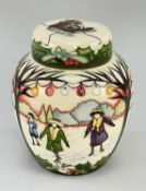 MOORCROFT POTTERY GINGER JAR & COVER Ltd Ed (217/250), tube-line decoration in 'The Skaters'